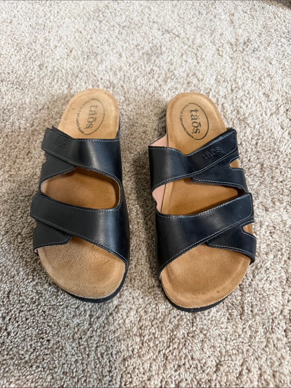 Taos Footwear Black Leather Slide Sandals